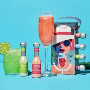 Thoughtfully Cocktails, Champagne Shimmer Gift Set, Add Shimmer to Champagne, Prosecco or Carbonated Beverages with Raspberry, Blueberry, Lime, and Blackcurrant Cocktail Drink Shimmers, Set of 4