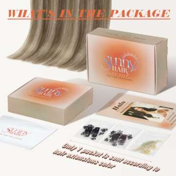 Sunny 100G Invisible Wire Hair Extensions Ombre Human Hair Clip in Extensions with Secret Wire Balay...