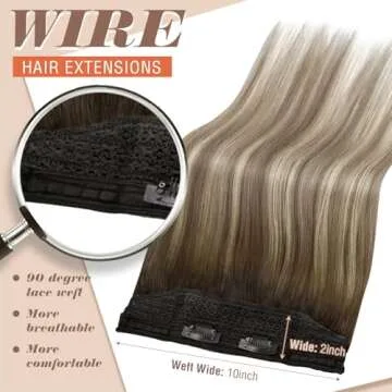 Sunny 100G Invisible Wire Hair Extensions Ombre Human Hair Clip in Extensions with Secret Wire Balayage Dark Brown Ombre Light Brown Blonde Fish Line Hair Extensions Ombre for Long Hair 20Inch