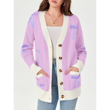 Saodimallsu Oversized Cardigan Sweater with Bow Design