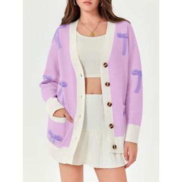 Saodimallsu Oversized Cardigan Sweater with Bow Design