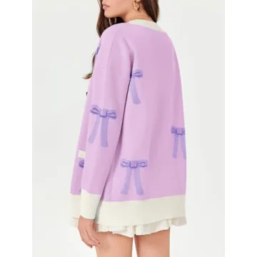 Saodimallsu Oversized Cardigan Sweater with Bow Design