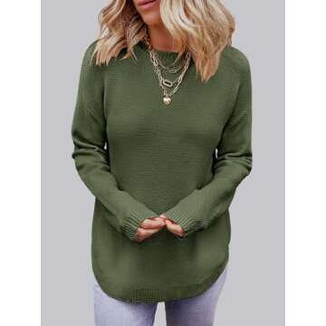 MEROKEETY Women's 2024 Fall Long Sleeve Oversized Crew Neck Solid Color Knit Pullover Sweater Tops, Green M