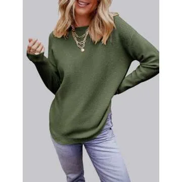 MEROKEETY Women's 2024 Fall Long Sleeve Oversized Crew Neck Solid Color Knit Pullover Sweater Tops, Green M