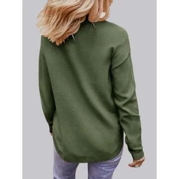 MEROKEETY Women's 2024 Fall Long Sleeve Oversized Crew Neck Solid Color Knit Pullover Sweater Tops, Green M