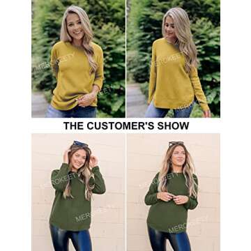 MEROKEETY Women's 2024 Fall Long Sleeve Oversized Crew Neck Solid Color Knit Pullover Sweater Tops, Green M