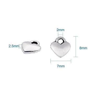 Aylifu 100 Pieces Polished Puff Love Heart Charm Mini Metal Silver Heart Pendants Drops Charms Penda...