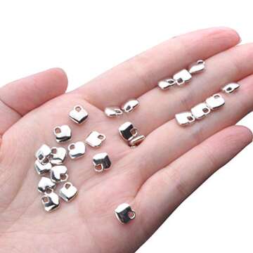 Aylifu 100 Pieces Polished Puff Love Heart Charm Mini Metal Silver Heart Pendants Drops Charms Pendants for Necklace Bracelet Earring