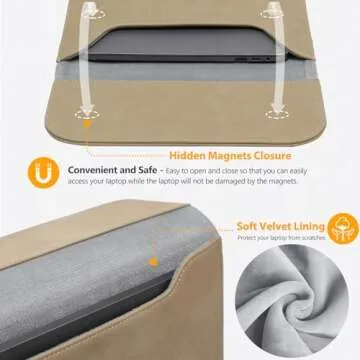 HYZUO 15-16 Inch Laptop Sleeve Compatible with MacBook Pro 16 M3/M2/M1 Pro/Max A2991 A2780 A2485 A2141 2024-2019, MacBook Pro 15 2012-2015, XPS 15, Faux Suede Leather Case with Small Bag, Khaki