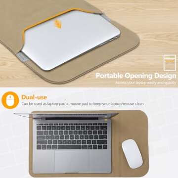 HYZUO 15-16 Inch Laptop Sleeve Compatible with MacBook Pro 16 M3/M2/M1 Pro/Max A2991 A2780 A2485 A2141 2024-2019, MacBook Pro 15 2012-2015, XPS 15, Faux Suede Leather Case with Small Bag, Khaki