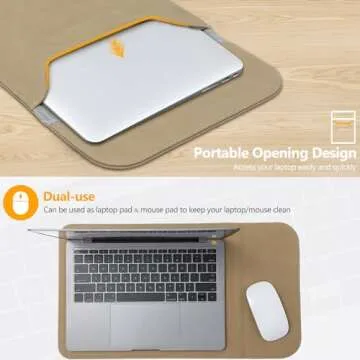 HYZUO 15-16 Inch Laptop Sleeve Compatible with MacBook Pro 16 M3/M2/M1 Pro/Max A2991 A2780 A2485 A2141 2024-2019, MacBook Pro 15 2012-2015, XPS 15, Faux Suede Leather Case with Small Bag, Khaki