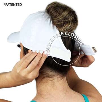 Ponyflo Women's High Ponytail Baseball Cap - Patented Open Back Design - Tangle Free Velcro - Performance Fabrics - White
