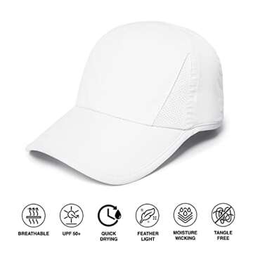 Ponyflo Women's High Ponytail Baseball Cap - Patented Open Back Design - Tangle Free Velcro - Performance Fabrics - White
