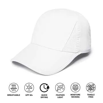 Ponyflo Women's High Ponytail Baseball Cap - Patented Open Back Design - Tangle Free Velcro - Performance Fabrics - White