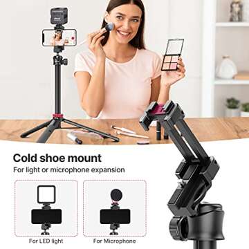 Extendable Phone Camera Tripod w Cold Shoe, ULANZI MT-44 Portable Tripod Handheld w Ball Head, Travel Compact Lightweight Tripod for iPhone, Smartphone, Sony, Canon, Nikon, Small Cameras