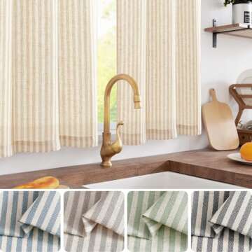 jinchan Linen Kitchen Curtains Striped Tier Curtains Ticking Stripe Curtains Pinstripe Cafe Curtains...