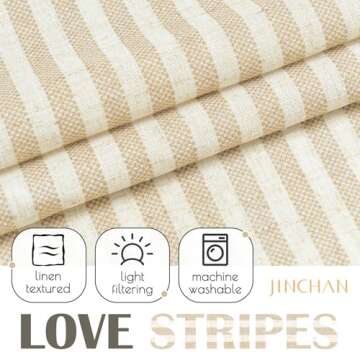 jinchan Linen Kitchen Curtains Striped Tier Curtains Ticking Stripe Curtains Pinstripe Cafe Curtains 36 Inch Length for Living Room Bathroom Farmhouse Rustic Curtains Rod Pocket 2 Panels Beige