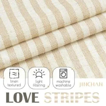jinchan Linen Kitchen Curtains Striped Tier Curtains Ticking Stripe Curtains Pinstripe Cafe Curtains 36 Inch Length for Living Room Bathroom Farmhouse Rustic Curtains Rod Pocket 2 Panels Beige
