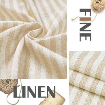 jinchan Linen Kitchen Curtains Striped Tier Curtains Ticking Stripe Curtains Pinstripe Cafe Curtains 36 Inch Length for Living Room Bathroom Farmhouse Rustic Curtains Rod Pocket 2 Panels Beige