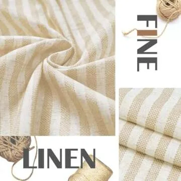 jinchan Linen Kitchen Curtains Striped Tier Curtains Ticking Stripe Curtains Pinstripe Cafe Curtains 36 Inch Length for Living Room Bathroom Farmhouse Rustic Curtains Rod Pocket 2 Panels Beige