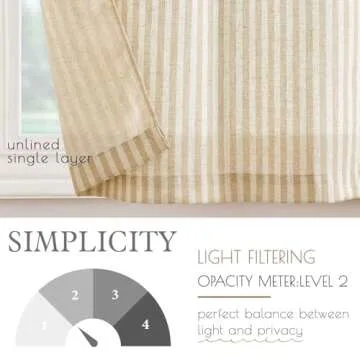 jinchan Linen Kitchen Curtains Striped Tier Curtains Ticking Stripe Curtains Pinstripe Cafe Curtains 36 Inch Length for Living Room Bathroom Farmhouse Rustic Curtains Rod Pocket 2 Panels Beige