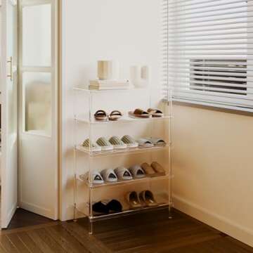 Aquiver 5-Tier Acrylic Shoe Rack - Clear Shoe Rack Organizer - Modern Shoe Storage Shelf, Holds 15-1...