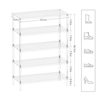 Aquiver 5-Tier Acrylic Shoe Rack - Modern Shoe Organizer for Home