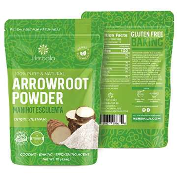 Herbaila Arrowroot Powder 1 Lb. Arrowroot Flour Starch, Immune Health & Metabolism, non-GMO & Gluten-free