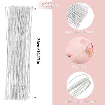 200 Pcs Floral Wire 26 Gauge Crafts Wire Florist Flower Wire Stems White Floral Wire for Crafts Bouq...
