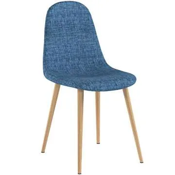 Christopher Knight Home Raina Mid-Century Modern Fabric Dining Chairs with Wood Finished Metal Legs, 2-Pcs Set, Muted Blue / Light Brown