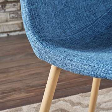 Christopher Knight Home Raina Mid-Century Modern Fabric Dining Chairs with Wood Finished Metal Legs, 2-Pcs Set, Muted Blue / Light Brown