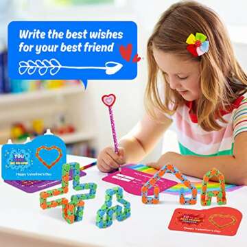 Feltom 28 PCS Valentines Day Gifts for Kids - Wacky Tracks Fidget Toy Valentines Cards for Kids Finger Fidget Sensory Stress Relief Toy - Valentine Exchange Prizes for Girls Boys