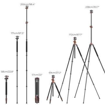 K&F Concept 94 Inch Camera Tripods 4 Section Ultra High Aluminum Professional Detachable Monopod Tripod with 360 Degree Ball Head Quick Release Plate for DSLR SLR Cameras T254A8+BH-28L (SA254T1)