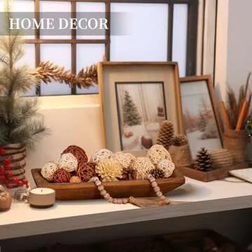 Hanobe Decorative Wooden Dough Bowl: Wood Table Centerpiece Decorations Rustic Natural Candle Holder Tray Trough for Dining Room Kitchen Decor, Brown