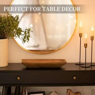 Hanobe Decorative Wooden Dough Bowl: Wood Table Centerpiece Decorations Rustic Natural Candle Holder Tray Trough for Dining Room Kitchen Decor, Brown