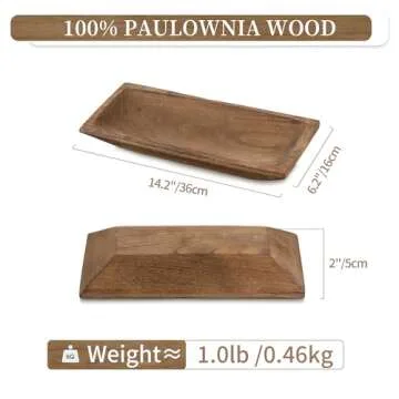 Hanobe Decorative Wooden Dough Bowl: Wood Table Centerpiece Decorations Rustic Natural Candle Holder Tray Trough for Dining Room Kitchen Decor, Brown