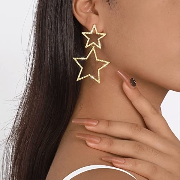 Gold Star Dangle Earrings Fashionable and Lightweight Jewelry