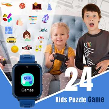 Smart Watch for Kids with 24 Puzzle Games HD Touch Screen Camera Music Player Pedometer Alarm Clock Calculator Flashlight 12/24 hr Gifts for 4-12 Year Old Boys Toys for Kids