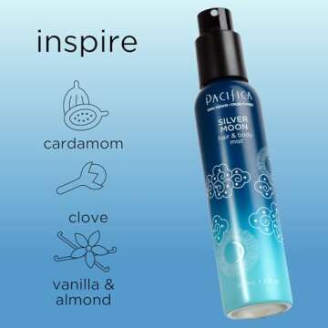 Pacifica Hair Perfume & Body Fragrance Spray Mist - Silver Moon with Tonka, Santal, Cardamom, Vanilla Bean, Musk & Amber – Alcohol-Free, Vegan & Cruelty-Free, 5 oz (1 Count)