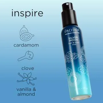 Pacifica Hair Perfume & Body Fragrance Spray Mist - Silver Moon with Tonka, Santal, Cardamom, Vanilla Bean, Musk & Amber – Alcohol-Free, Vegan & Cruelty-Free, 5 oz (1 Count)