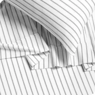 Bare Home Flannel Sheet Set Prints, 100% Cotton, Velvety Soft Heavyweight - Double Brushed Flannel for Extra Softness & Comfort - Deep Pocket - Bed Sheets (Queen, Ticking Stripe - White/Grey)