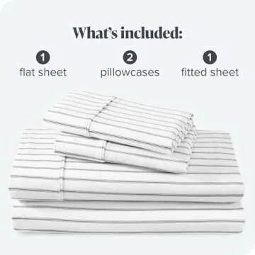 Bare Home Flannel Sheet Set Prints, 100% Cotton, Velvety Soft Heavyweight - Double Brushed Flannel for Extra Softness & Comfort - Deep Pocket - Bed Sheets (Queen, Ticking Stripe - White/Grey)