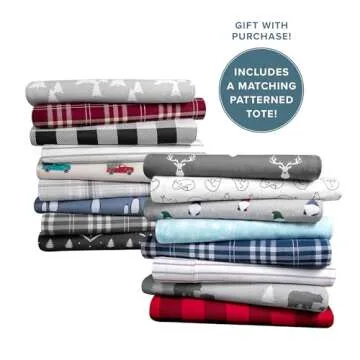 Bare Home Flannel Sheet Set Prints, 100% Cotton, Velvety Soft Heavyweight - Double Brushed Flannel for Extra Softness & Comfort - Deep Pocket - Bed Sheets (Queen, Ticking Stripe - White/Grey)