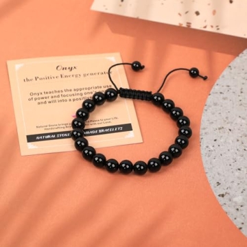Stylish 8mm Onyx Bracelet - Handmade Natural Stone Crystal Jewelry with Adjustable Fit