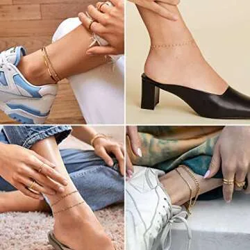 GMSOL Gold Ankle Bracelets for Women, 14K Gold Anklets for Women Waterproof Link Anklets Set Layered Anklet Bracelets for Women Gold Jewelry Gift