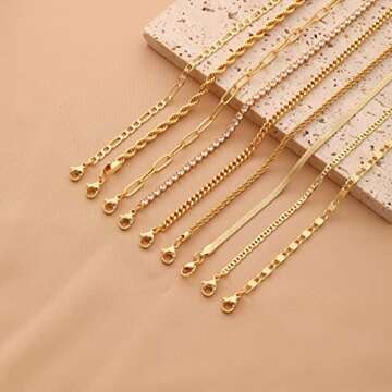 GMSOL Gold Ankle Bracelets for Women, 14K Gold Anklets for Women Waterproof Link Anklets Set Layered Anklet Bracelets for Women Gold Jewelry Gift