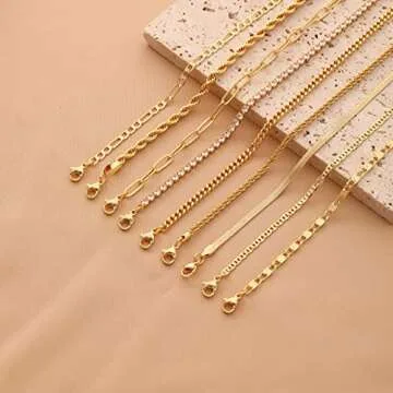 GMSOL Gold Ankle Bracelets for Women, 14K Gold Anklets for Women Waterproof Link Anklets Set Layered Anklet Bracelets for Women Gold Jewelry Gift