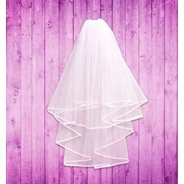 KUNG FU PARTY White Double Ribbon Edge Center Cascade Bridal Wedding Veil with Comb and Bride To Be ...