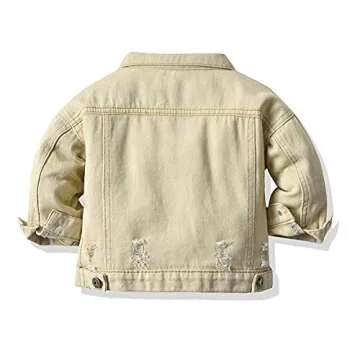 IDOPIP Toddler Baby Boys Girls Denim Jacket Kids Button Down Jeans Jacket Top Long Sleeve Ripped Dis...