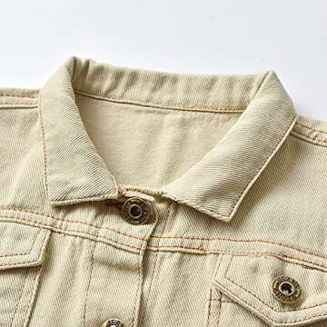IDOPIP Toddler Baby Boys Girls Denim Jacket Kids Button Down Jeans Jacket Top Long Sleeve Ripped Distressed Trucker Jackets Cowboy Basic Casual Coat Outerwear with Pockets Beige 6-7 Years